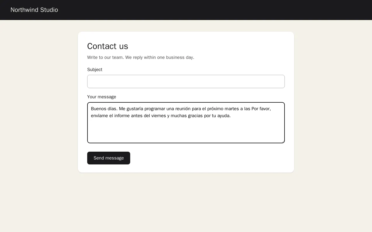 The translation typed into a message field.